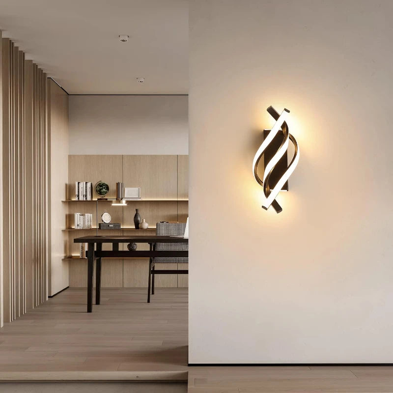 Curved spiral LED wall light product view 1