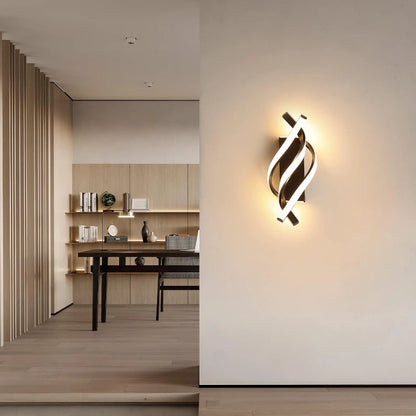 Curved spiral LED wall light product view 1