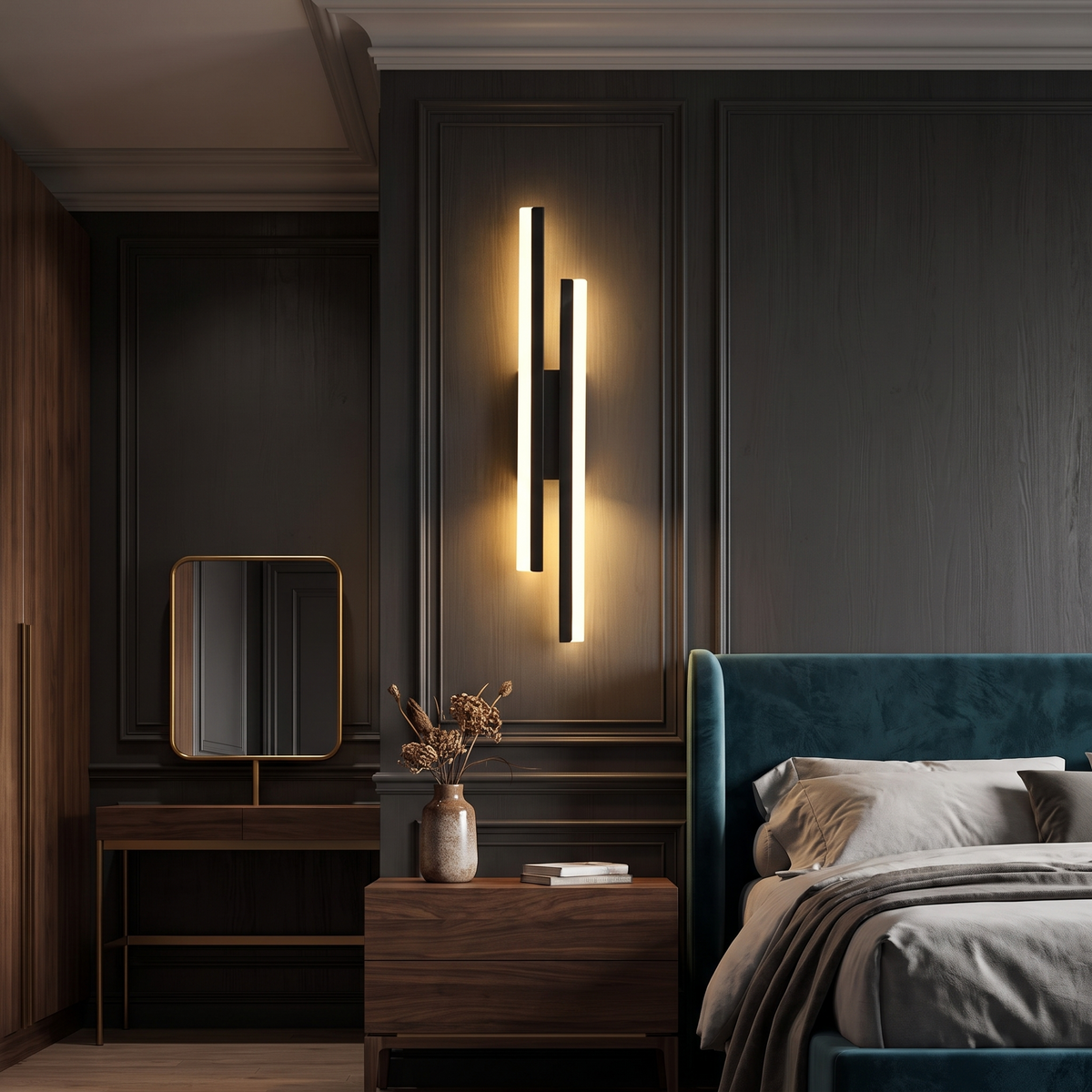 Copper-effect LED wall light in a premium interior
