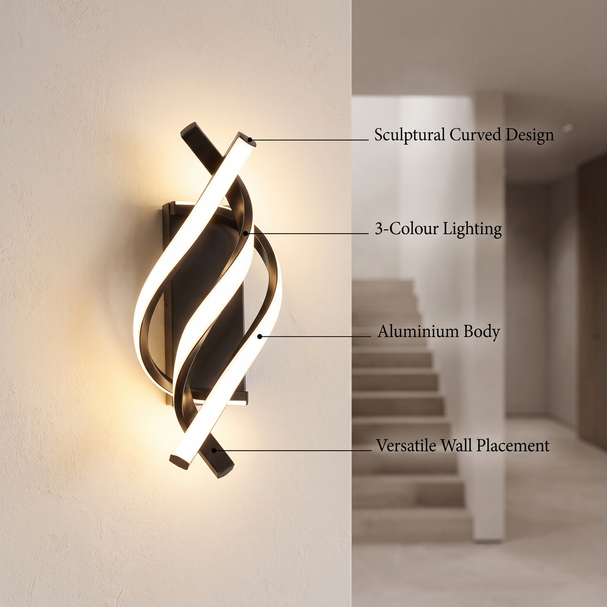 Curved spiral LED wall light benefits