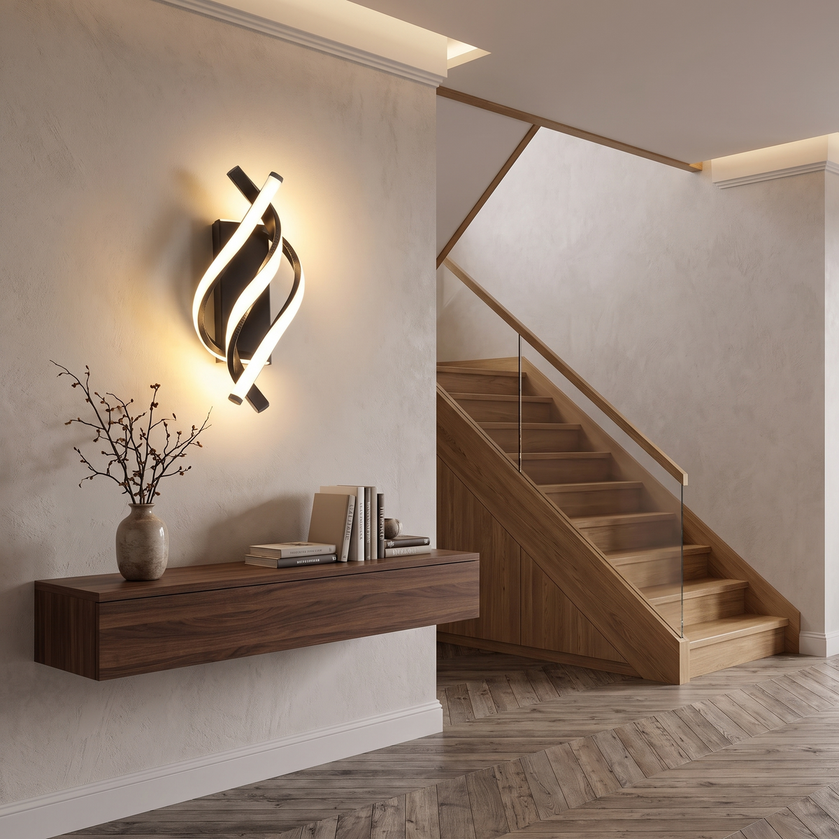 Curved spiral LED wall light black