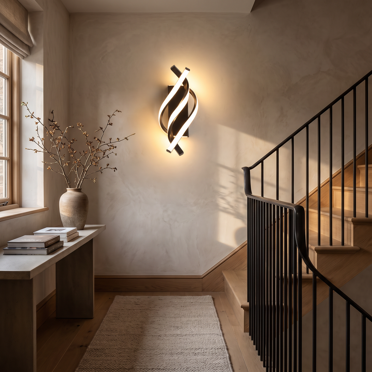 Curved spiral LED wall light lifestyle