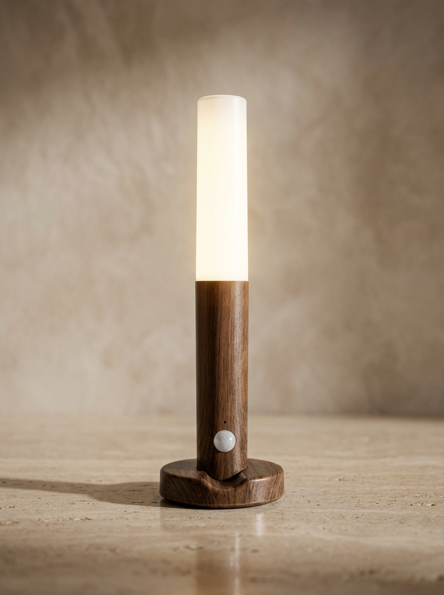 Dark wood rechargeable motion sensor LED night light