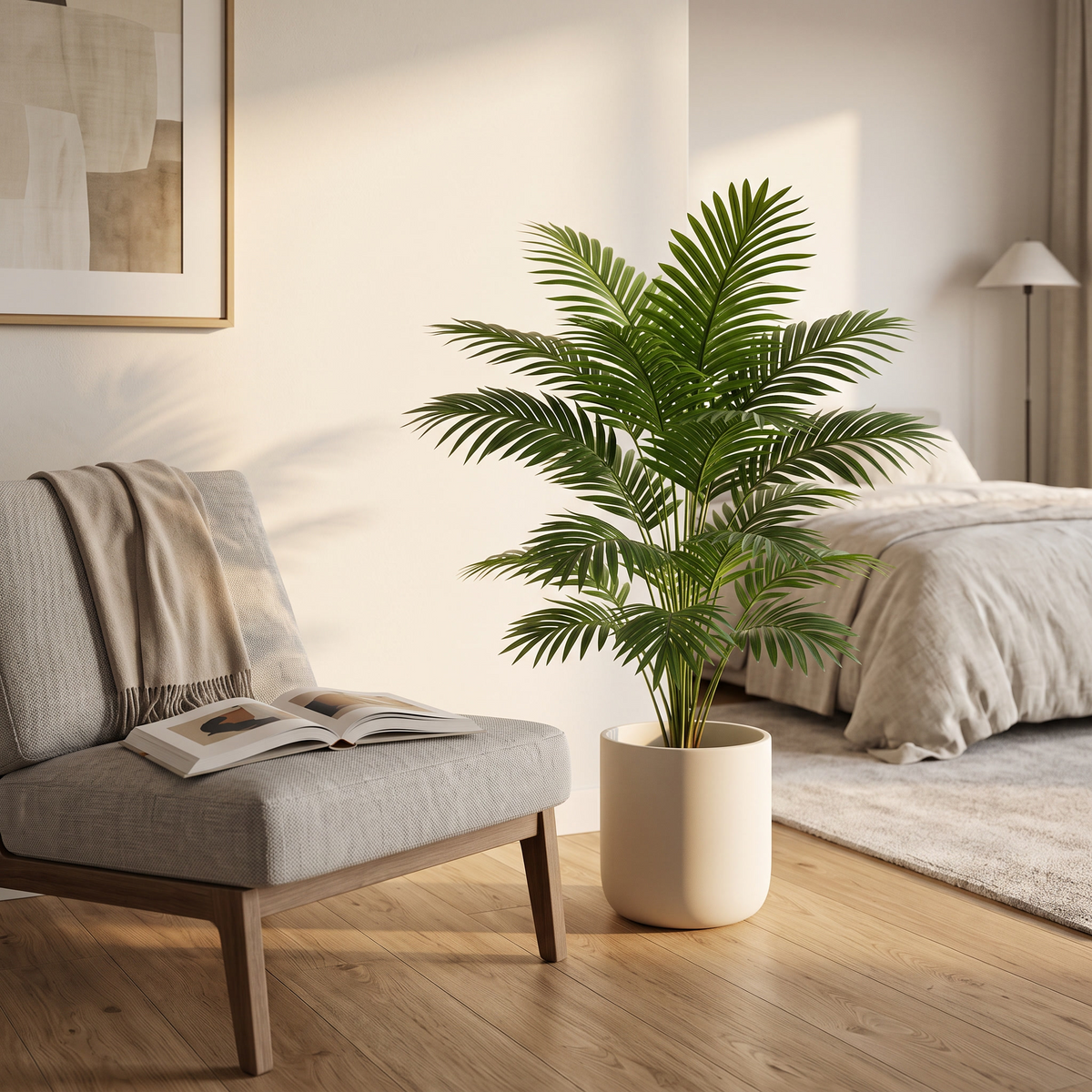 Artificial palm plant lifestyle scene