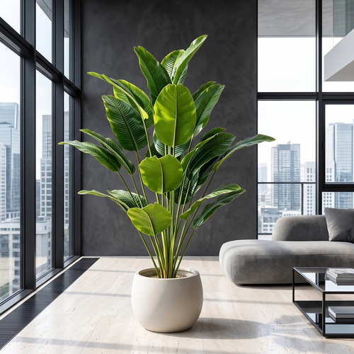 Artificial Bird of Paradise in modern city apartment