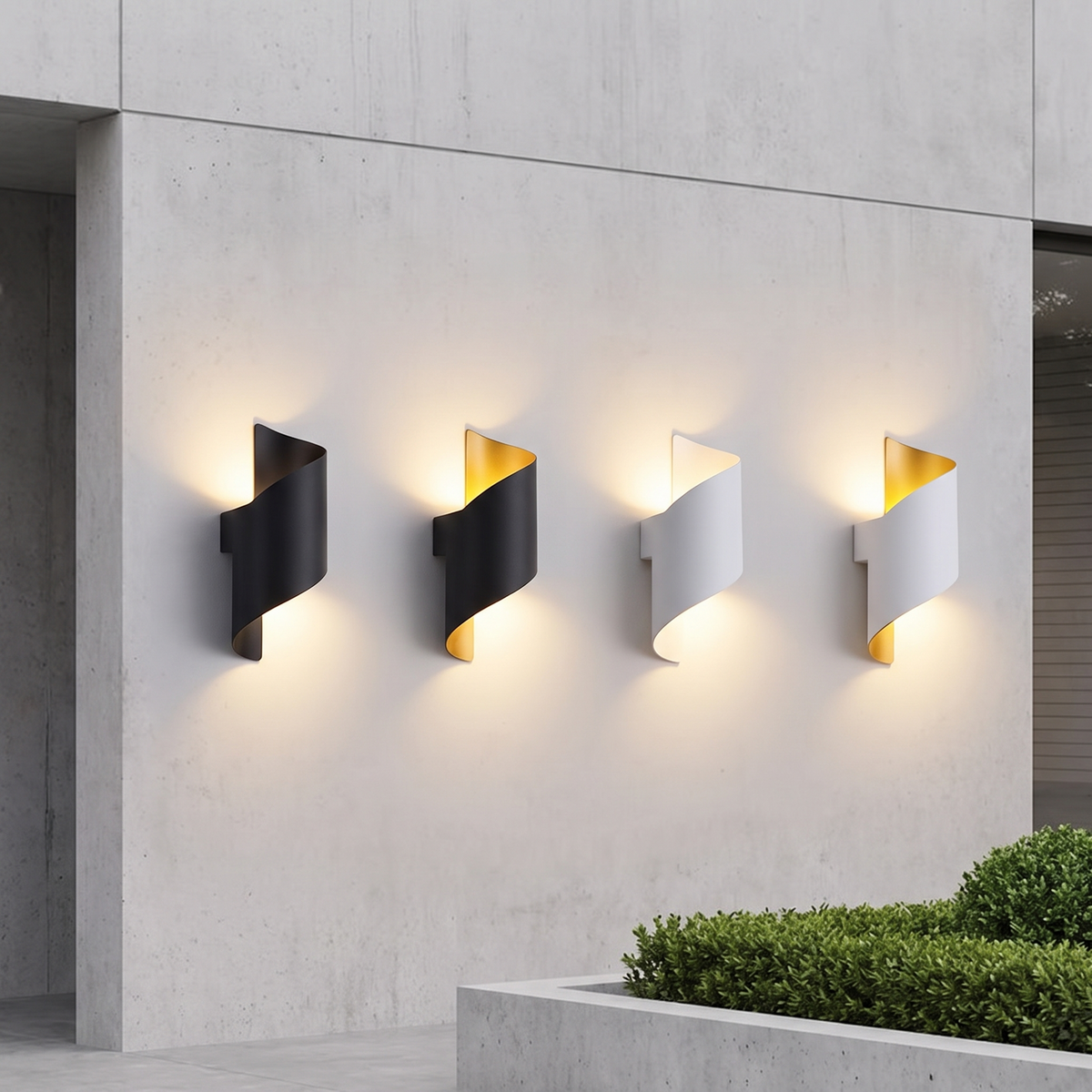 Compact spiral LED wall light finish variants