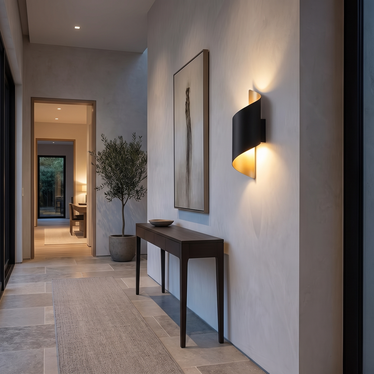 Compact spiral LED wall light hallway lifestyle