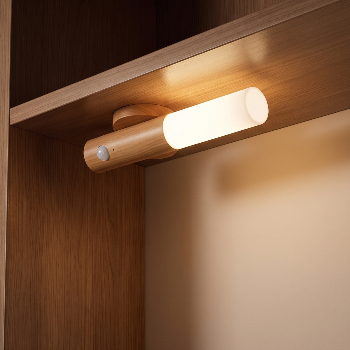 Light wood rechargeable motion sensor LED night light