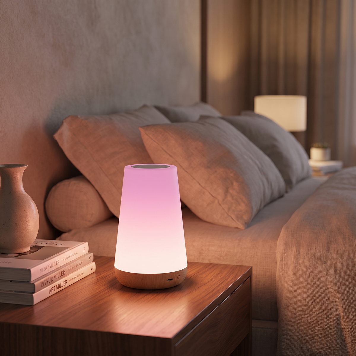 Rechargeable RGB night lamp wood-effect hero